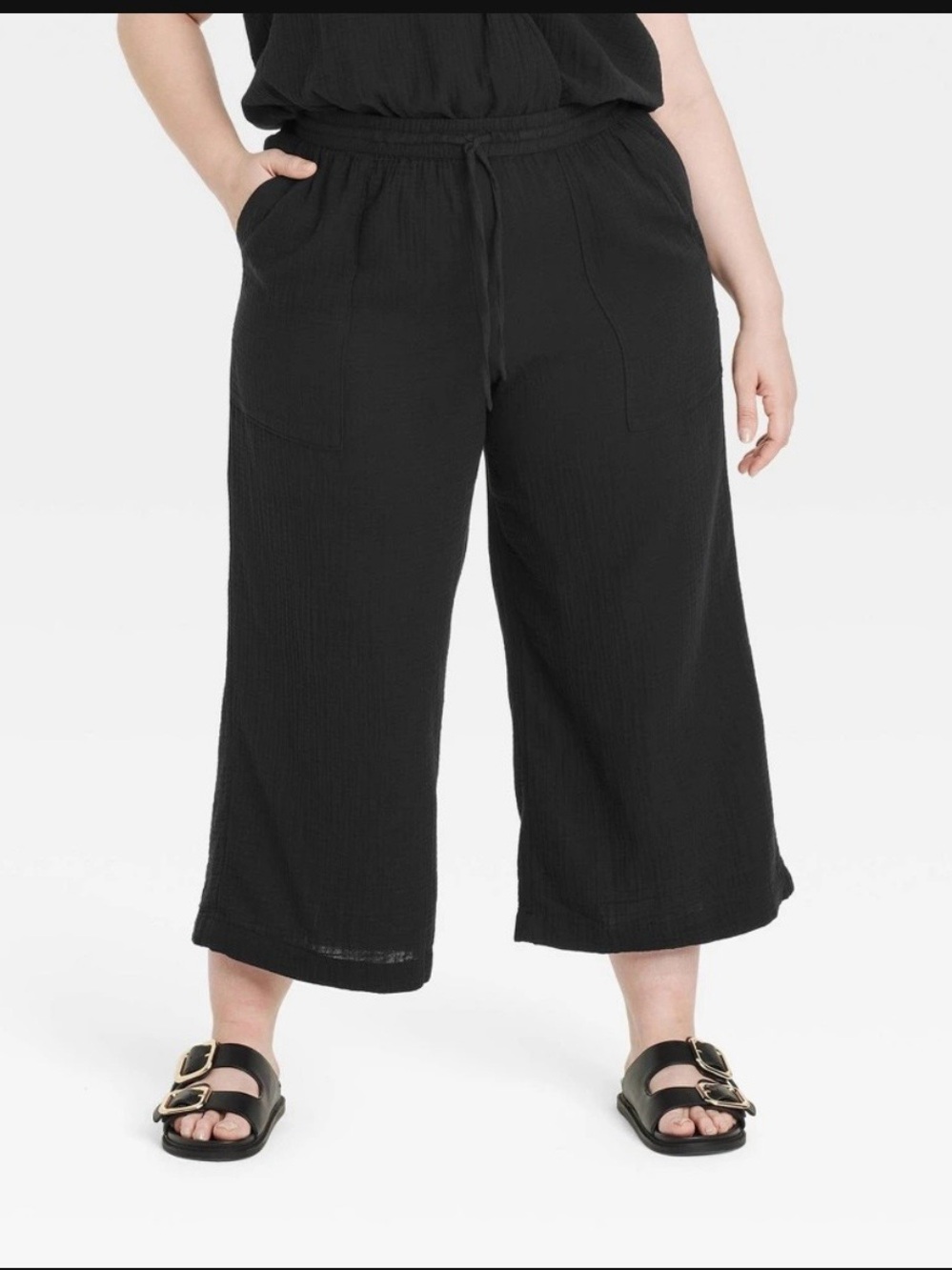 Black High rise Gauze Wide-Leg Cropped Pull-On Pants size 2X